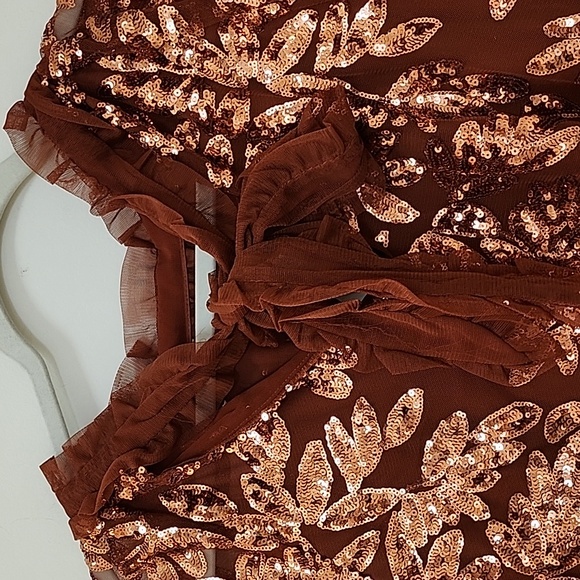 Anthropologie Womens Burnt Orange Floral Sequin Cut Out Blouse Top Size XL - Picture 12 of 16